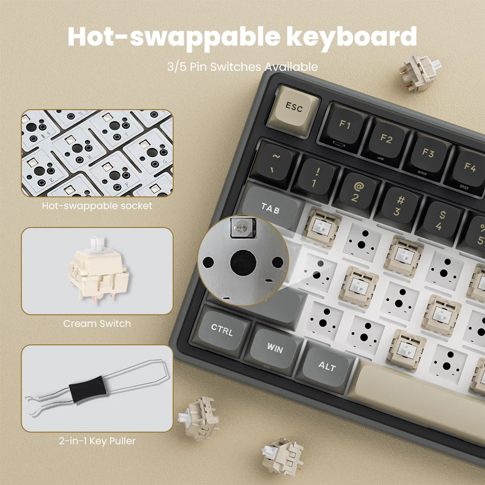 Clavier Mécanique AZERTY RK R98 Pro – 98 Touches, Switches Interchangeables, RGB Personnalisable, Tactile & Silencieux, Boutons Enfichables, Touches PBT Premium