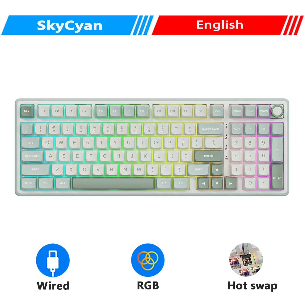 Clavier Mécanique AZERTY RK R98 Pro – 98 Touches, Switches Interchangeables, RGB Personnalisable, Tactile & Silencieux, Boutons Enfichables, Touches PBT Premium