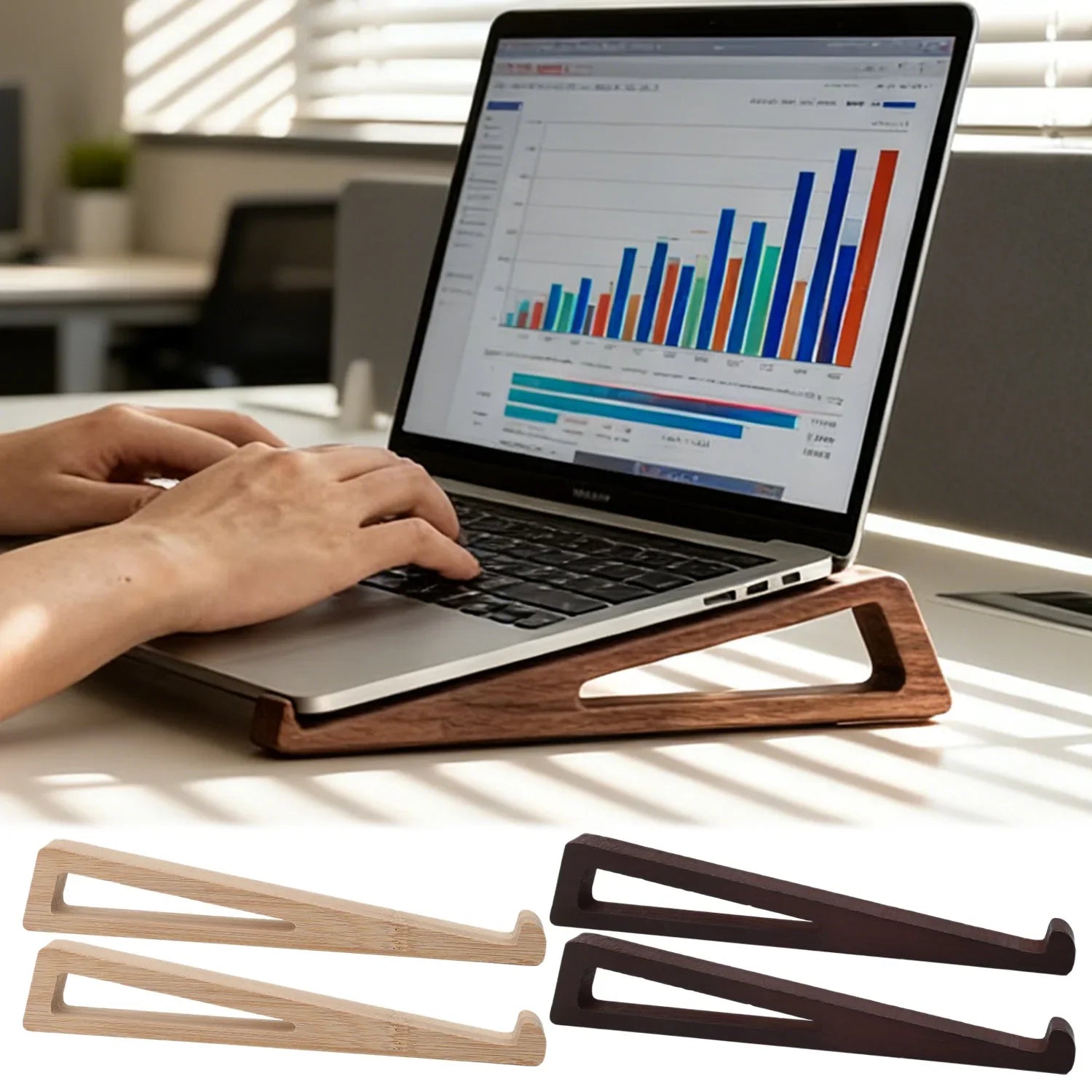 Supports Laptop en Bois (x2) – Ergonomiques & Ventilés