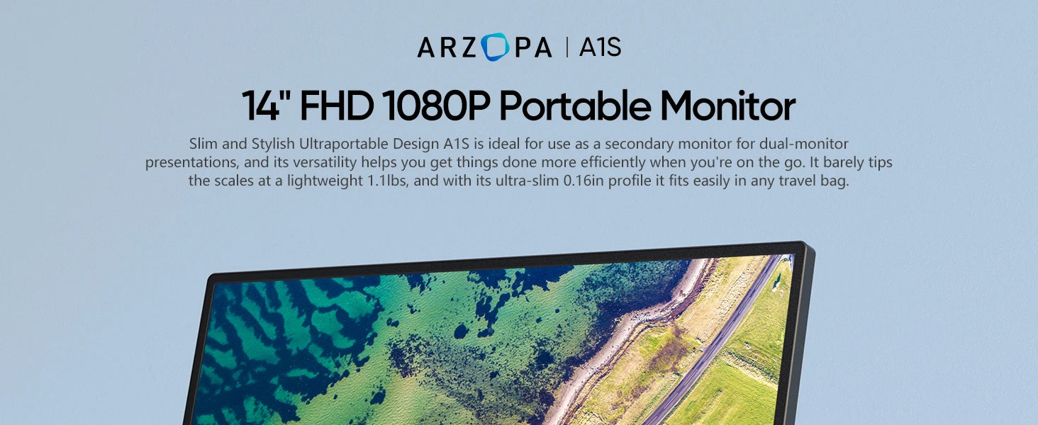 Écran Portable ARZOPA 14” FHD 1080P – Moniteur IPS USB-C & HDMI, Second Écran pour PC