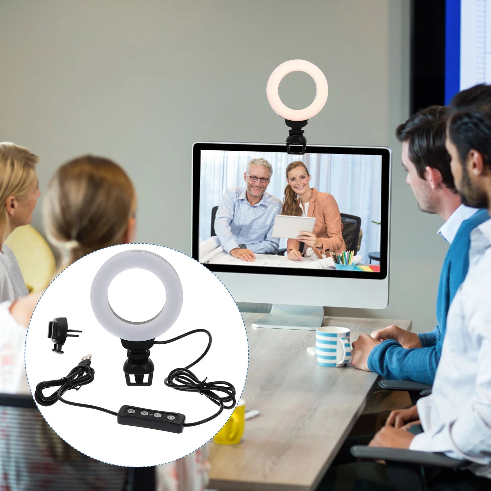 Lampe Ring Light USB – Clip pour PC, Visio & Streaming