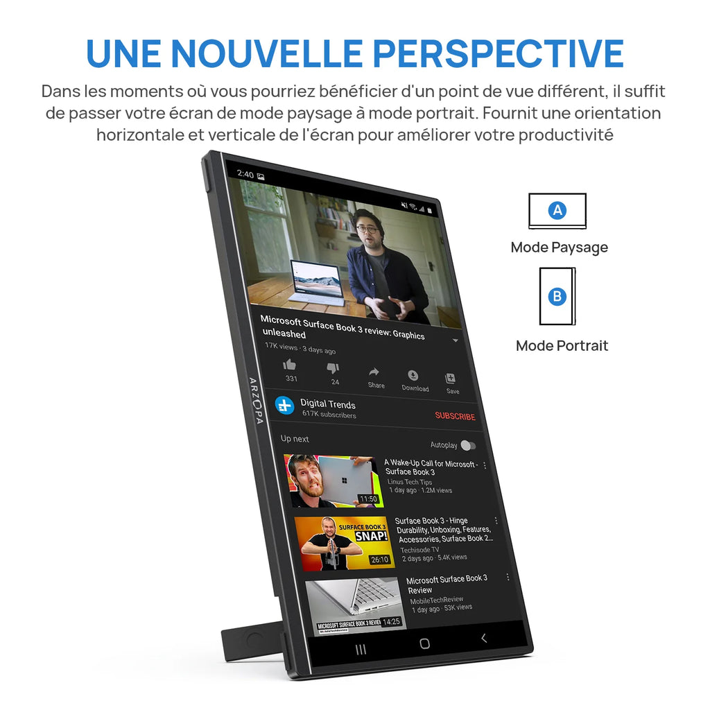 Écran Portable ARZOPA 14” FHD 1080P – Moniteur IPS USB-C & HDMI, Second Écran pour PC