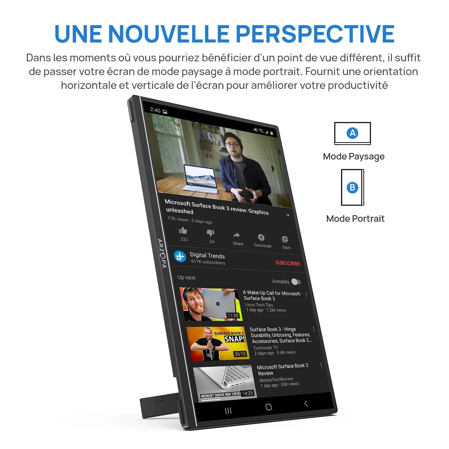 Écran Portable ARZOPA 14” FHD 1080P – Moniteur IPS USB-C & HDMI, Second Écran pour PC