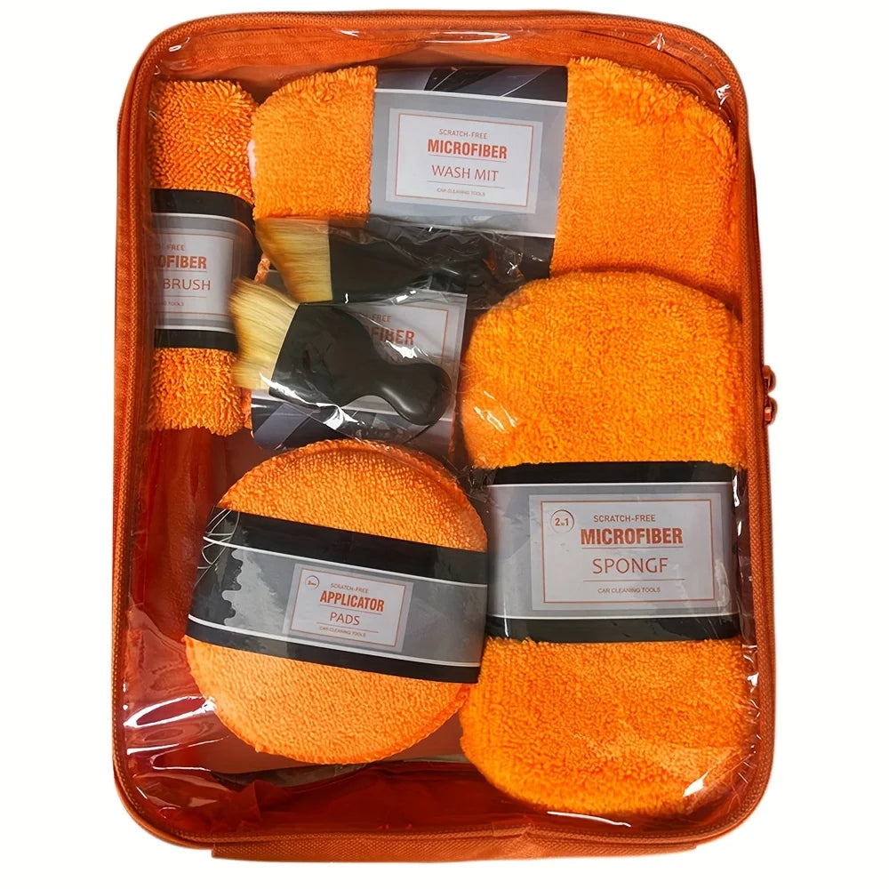 Kit de Nettoyage Auto 11 Pièces – Microfibres, Brosses & Éponges de Détailing
