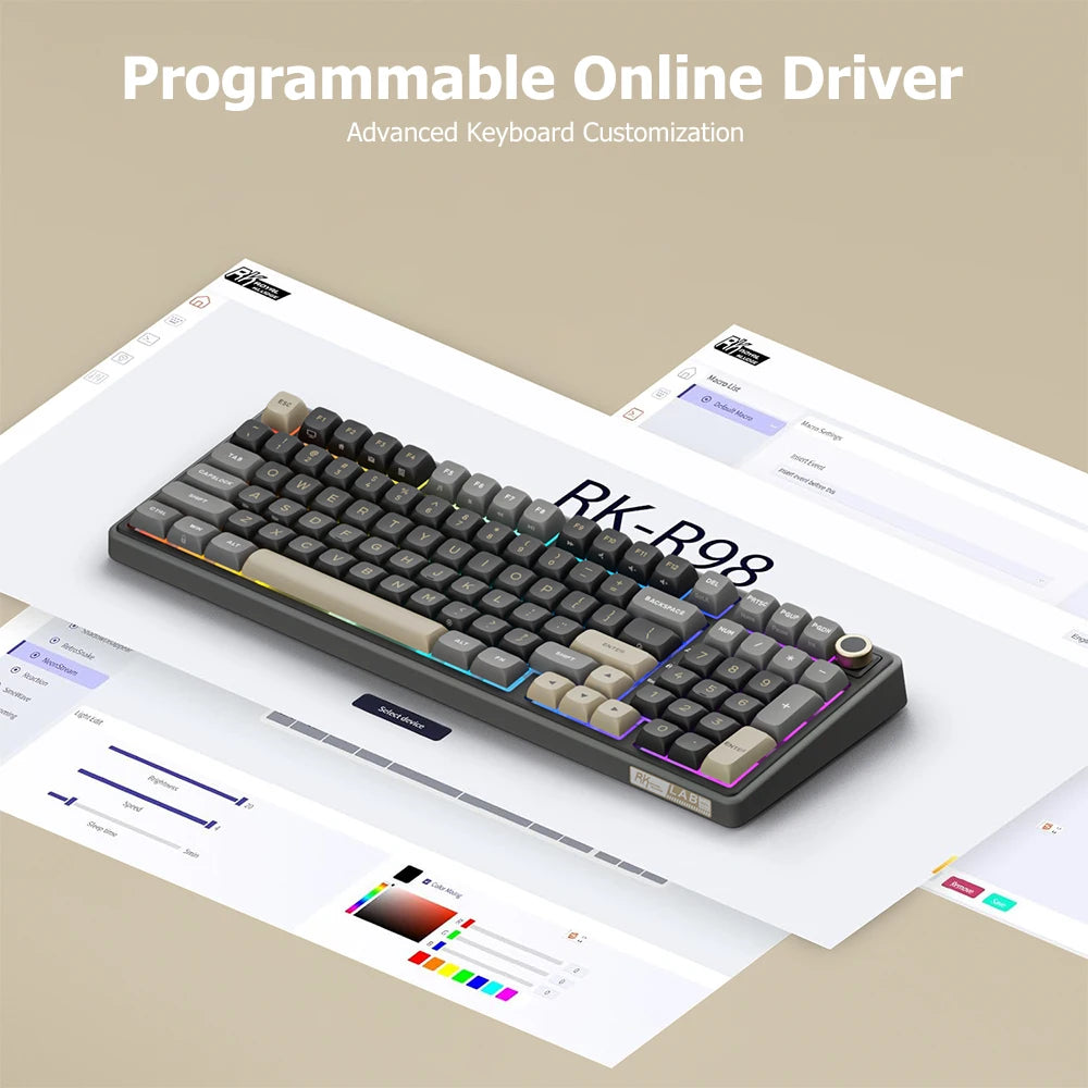 Clavier Mécanique AZERTY RK R98 Pro – 98 Touches, Switches Interchangeables, RGB Personnalisable, Tactile & Silencieux, Boutons Enfichables, Touches PBT Premium