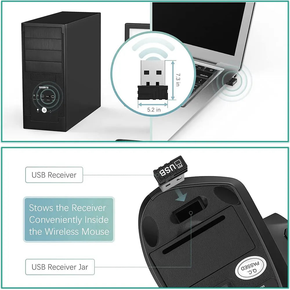 Souris Verticale Ergonomique Sans Fil – 2.4GHz, 3 Niveaux DPI (800/1200/1600), Réduction de la Douleur au Poignet, Compatible PC & Ordinateur Portable