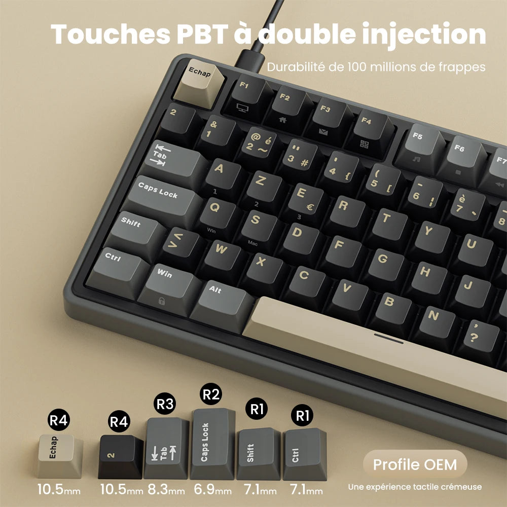 Clavier Mécanique AZERTY RK R98 Pro – 98 Touches, Switches Interchangeables, RGB Personnalisable, Tactile & Silencieux, Boutons Enfichables, Touches PBT Premium
