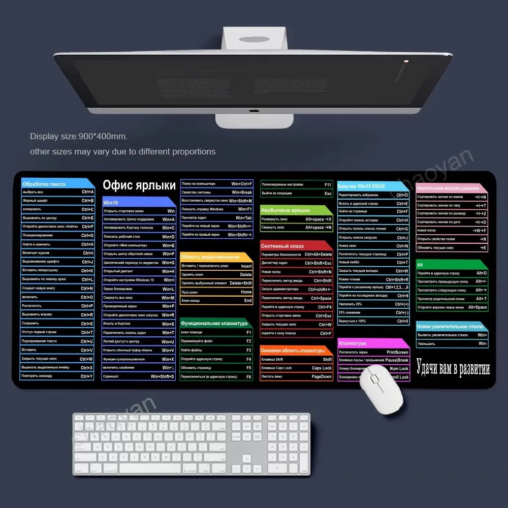 Tapis de Souris XXL Raccourcis Excel – Grand Tapis Antidérapant avec Bords Cousus, Accessoire de Bureau & Gaming, Ultra-Large pour Clavier + Souris