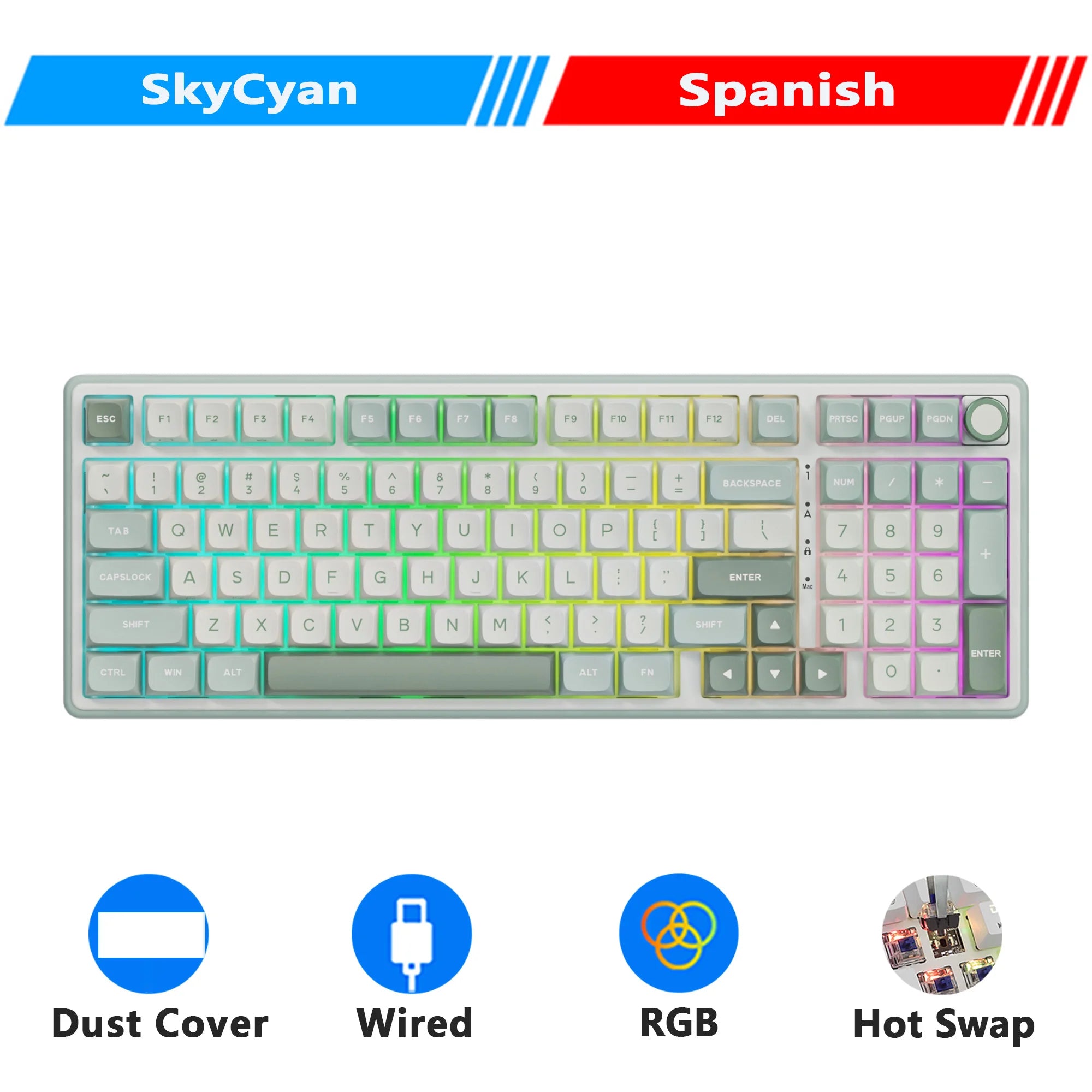 Clavier Mécanique AZERTY RK R98 Pro – 98 Touches, Switches Interchangeables, RGB Personnalisable, Tactile & Silencieux, Boutons Enfichables, Touches PBT Premium