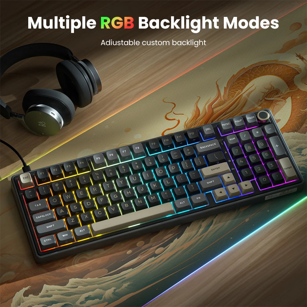 Clavier Mécanique AZERTY RK R98 Pro – 98 Touches, Switches Interchangeables, RGB Personnalisable, Tactile & Silencieux, Boutons Enfichables, Touches PBT Premium