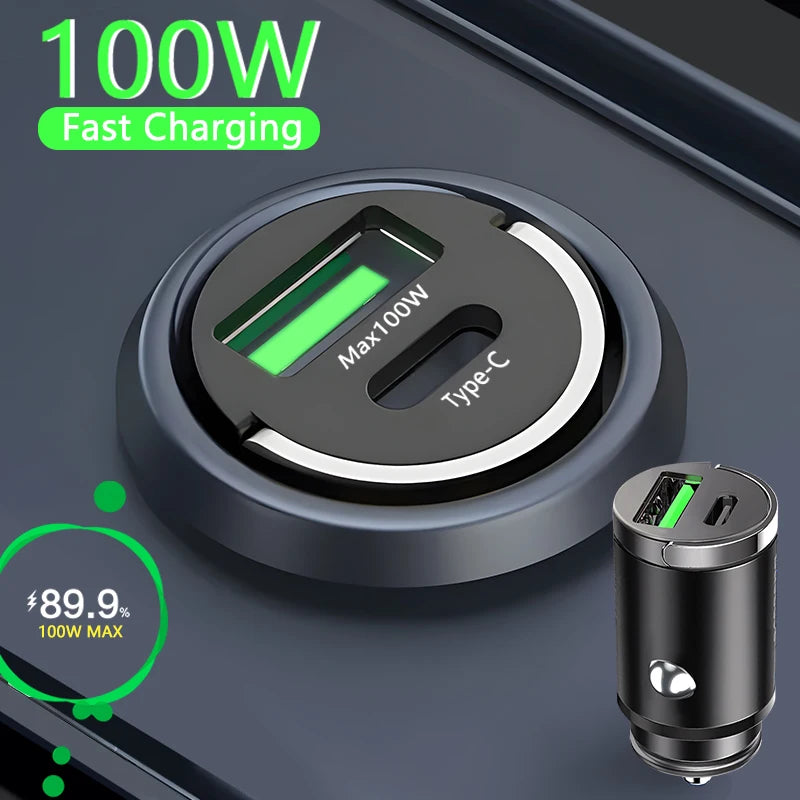 Chargeur Allume-Cigare Ultra Rapide – 30W / 100W PD & QC3.0, Double Port USB + USB-C
