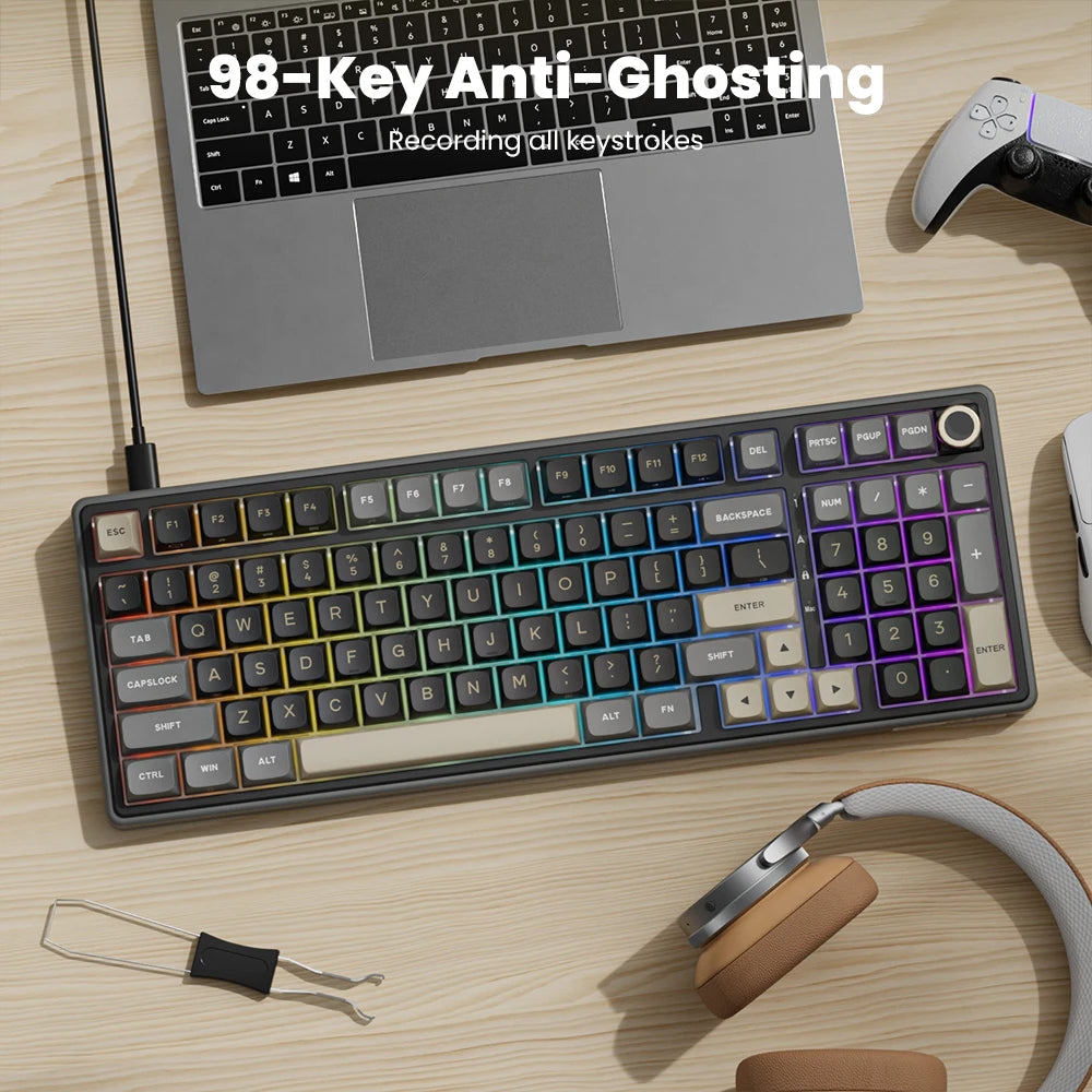Clavier Mécanique AZERTY RK R98 Pro – 98 Touches, Switches Interchangeables, RGB Personnalisable, Tactile & Silencieux, Boutons Enfichables, Touches PBT Premium