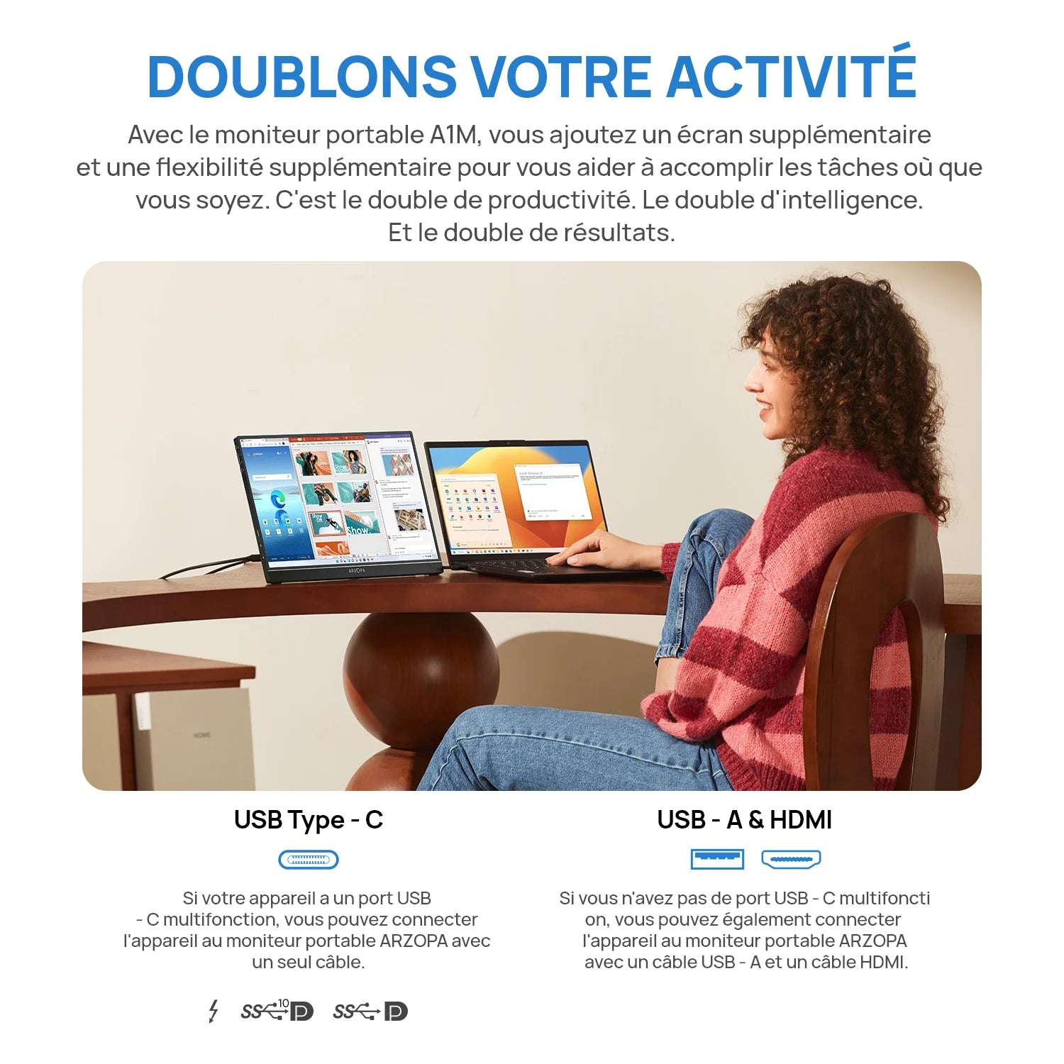 Écran Portable ARZOPA 14” FHD 1080P – Moniteur IPS USB-C & HDMI, Second Écran pour PC