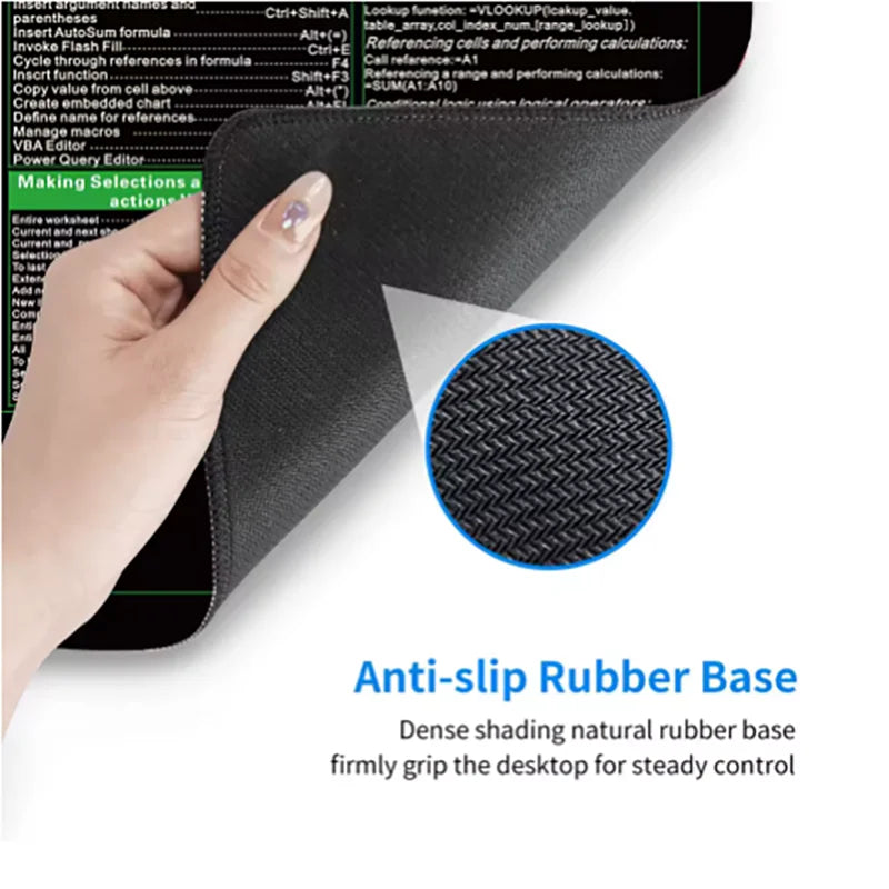 Tapis de Souris XXL Raccourcis Excel – Grand Tapis Antidérapant avec Bords Cousus, Accessoire de Bureau & Gaming, Ultra-Large pour Clavier + Souris