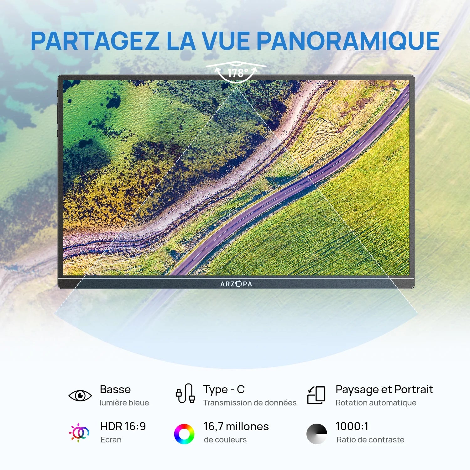 Écran Portable ARZOPA 14” FHD 1080P – Moniteur IPS USB-C & HDMI, Second Écran pour PC