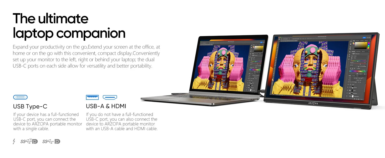 Écran Portable ARZOPA 14” FHD 1080P – Moniteur IPS USB-C & HDMI, Second Écran pour PC