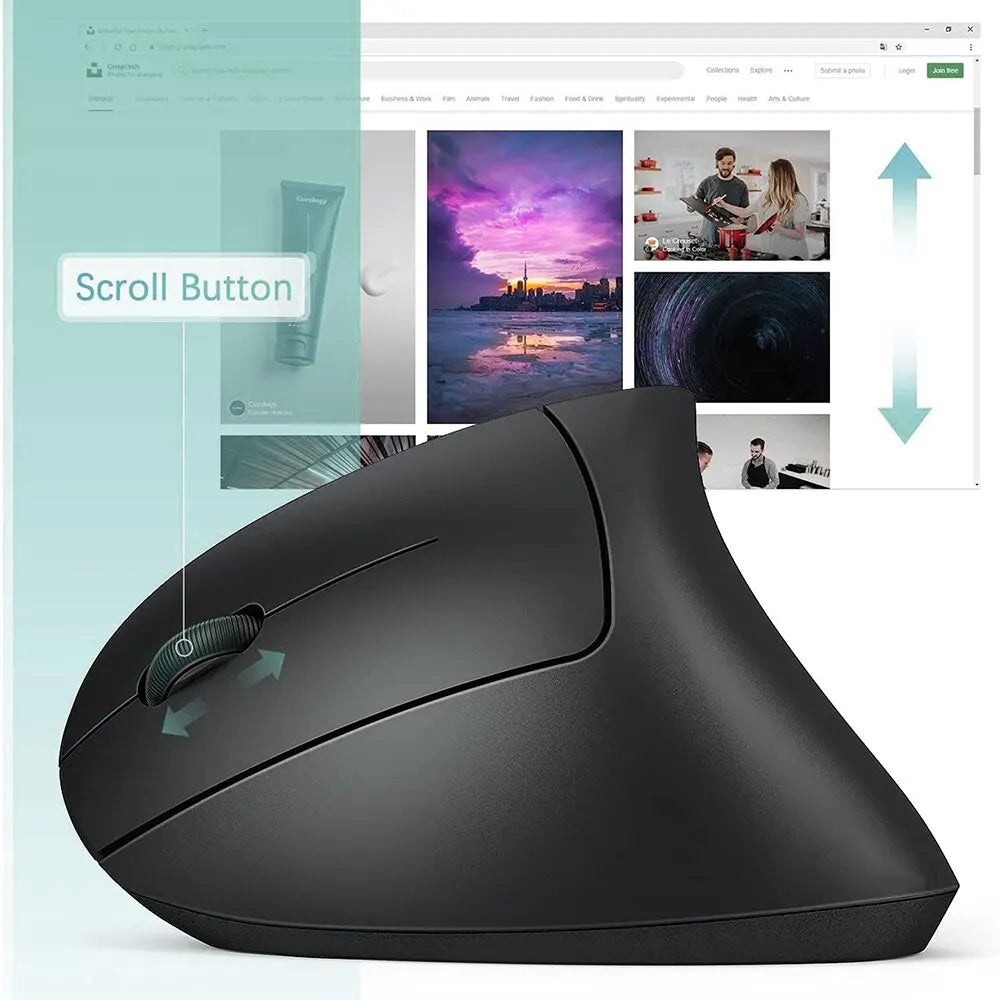 Souris Verticale Ergonomique Sans Fil – 2.4GHz, 3 Niveaux DPI (800/1200/1600), Réduction de la Douleur au Poignet, Compatible PC & Ordinateur Portable