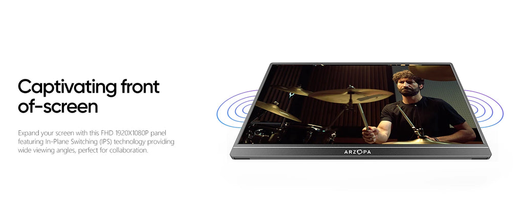 Écran Portable ARZOPA 14” FHD 1080P – Moniteur IPS USB-C & HDMI, Second Écran pour PC