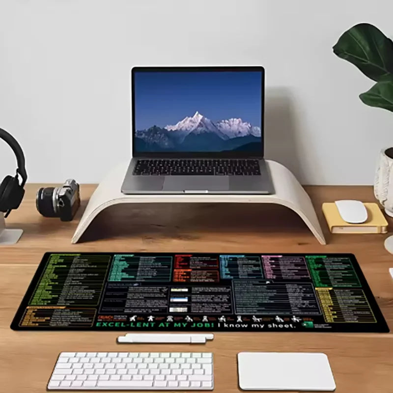 Tapis de Souris XXL Raccourcis Excel – Grand Tapis Antidérapant avec Bords Cousus, Accessoire de Bureau & Gaming, Ultra-Large pour Clavier + Souris